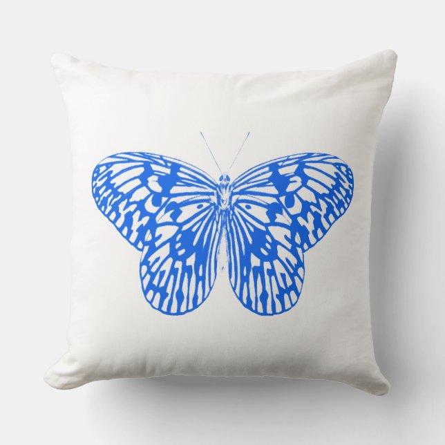 Butterfly sketch, cobalt blue throw pillow (Front)