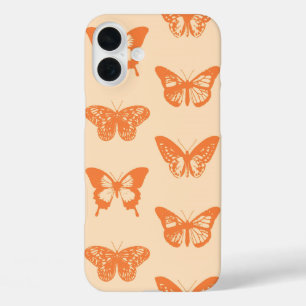 Butterfly sketch, coral orange iPhone 16 plus case