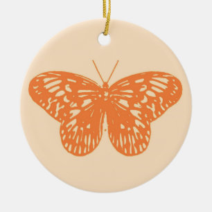 Butterfly sketch, coral orange ceramic ornament