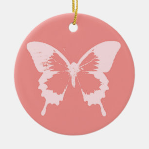 Butterfly sketch, coral pink ceramic ornament