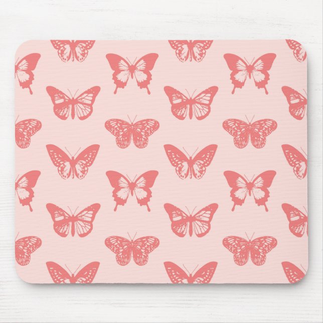Butterfly sketch, coral pink mouse pad (Front)