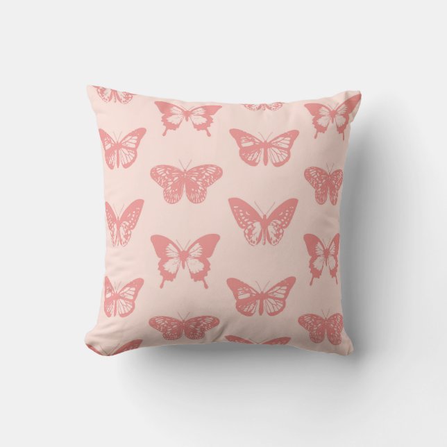 Butterfly sketch, coral pink throw pillow (Front)