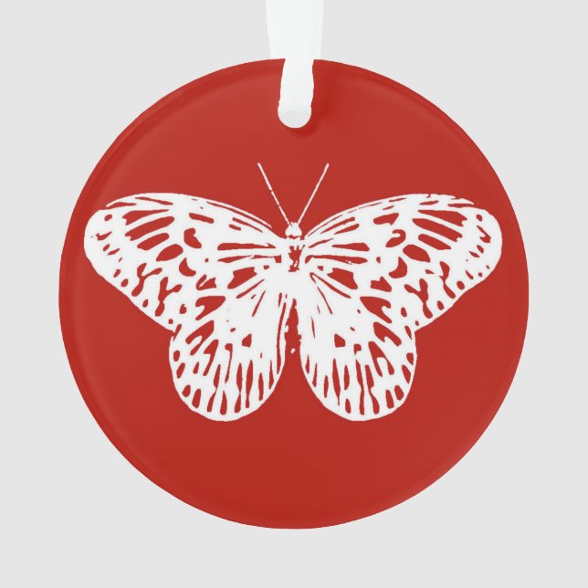 Butterfly sketch, deep red and white ornament (Back)