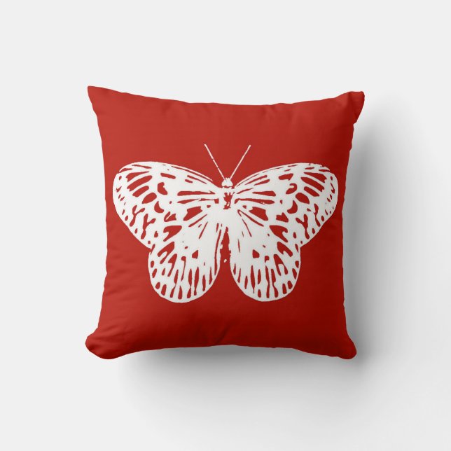 Butterfly sketch, deep red and white throw pillow (Front)