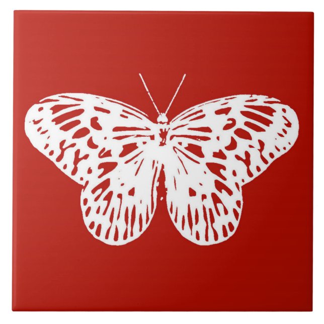 Butterfly sketch, deep red and white tile (Front)
