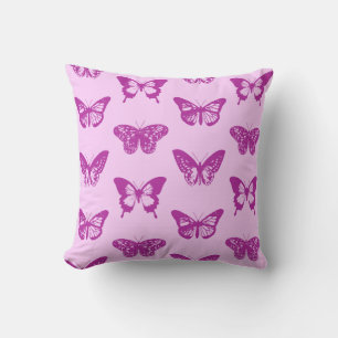 Butterfly sketch, ice pink & amethyst purple throw pillow