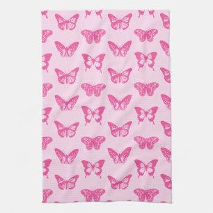 Butterfly sketch, light pink and fuchsia kitchen towel