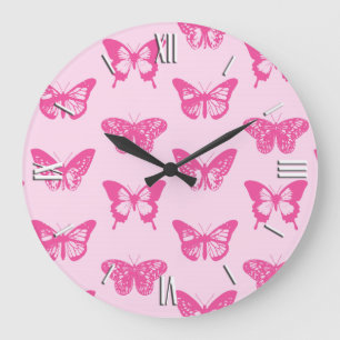 Butterfly sketch, light pink and fuchsia large clock