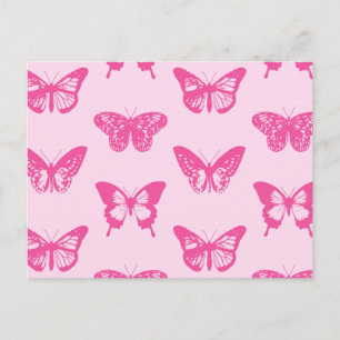 Butterfly sketch, light pink and fuchsia postcard