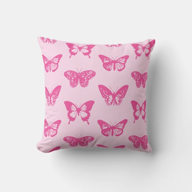 Butterfly sketch, light pink and fuchsia throw pillow (Front)