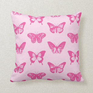 Butterfly sketch, light pink and fuchsia throw pillow