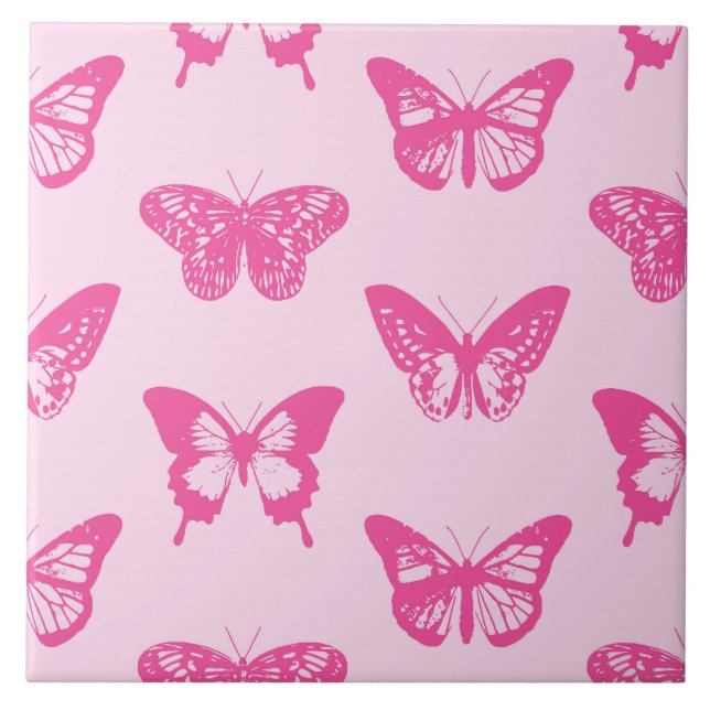 Butterfly sketch, light pink and fuchsia tile (Front)