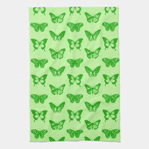 Butterfly Sketch, Lime and Emerald Green Kitchen Towel