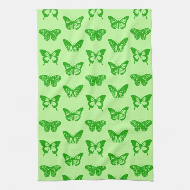 Butterfly Sketch, Lime and Emerald Green  Kitchen Towel (Vertical)