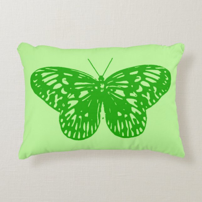 Butterfly sketch, lime green accent pillow (Front)