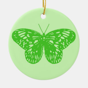 Butterfly sketch,  lime green ceramic ornament