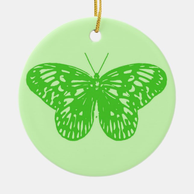 Butterfly sketch,  lime green ceramic ornament (Front)