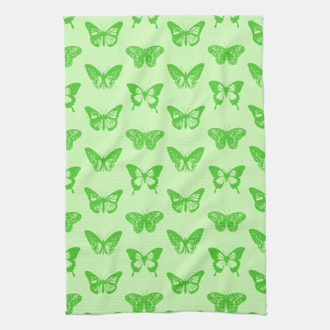 Butterfly sketch,  lime green kitchen towel (Vertical)
