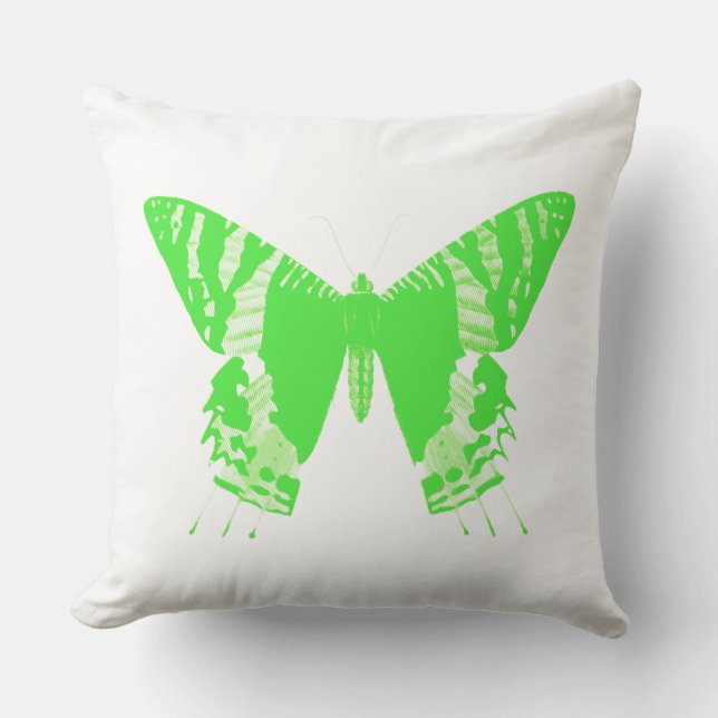 Butterfly sketch, lime green throw pillow (Front)
