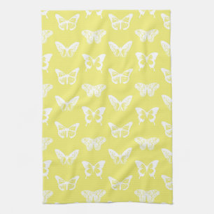 Butterfly sketch, mustard gold and white kitchen towel