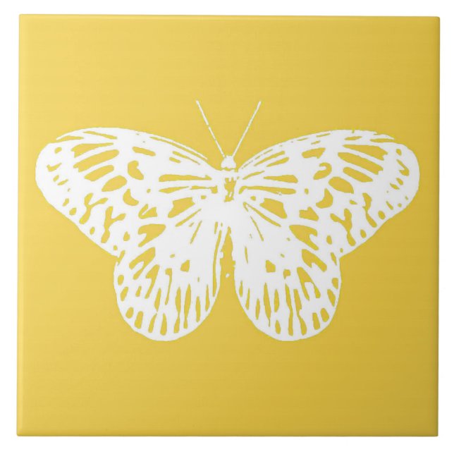 Butterfly sketch, mustard gold and white tile (Front)