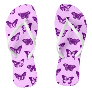Butterfly sketch, orchid & amethyst purple flip flops