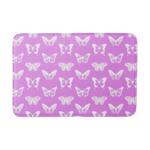 Butterfly sketch, orchid and white bath mat