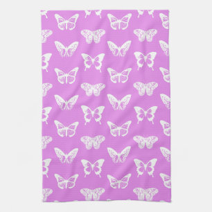 Butterfly sketch, orchid and white kitchen towel