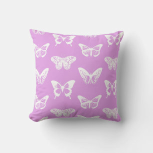 Butterfly sketch, orchid and white throw pillow