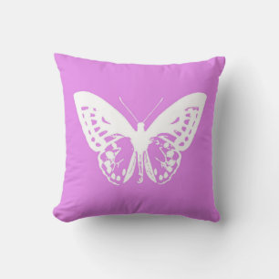 Butterfly sketch, orchid and white throw pillow