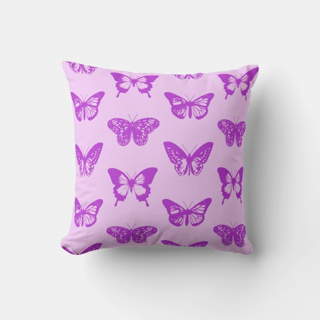 Butterfly sketch, orchid pink and violet throw pillow (Front)