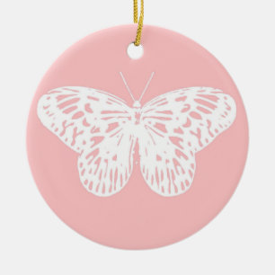 Butterfly sketch, shell pink and white ceramic ornament