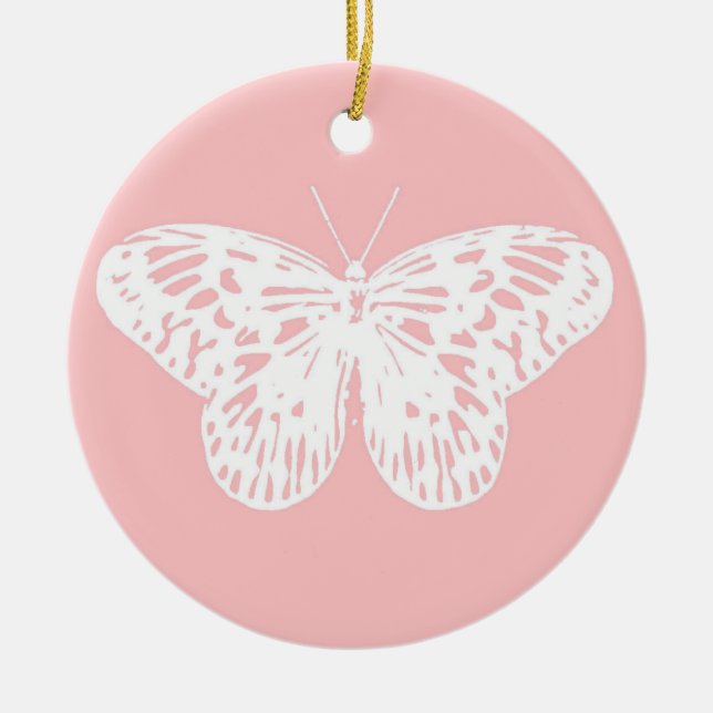 Butterfly sketch, shell pink and white ceramic ornament (Front)