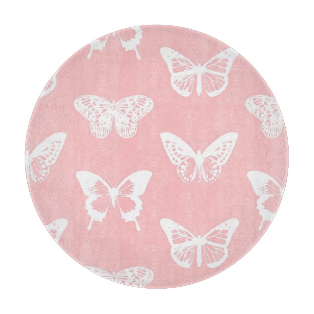 Butterfly sketch, shell pink and white cutting board (Front)