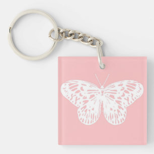 Butterfly sketch, shell pink and white keychain