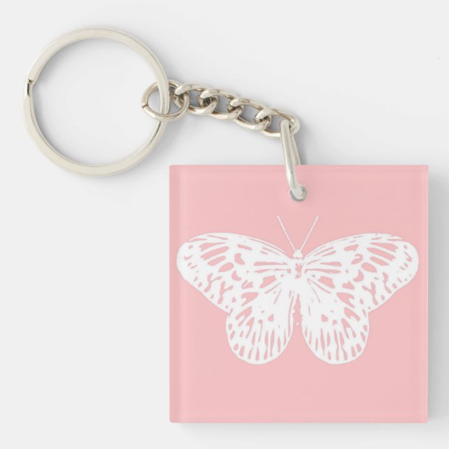 Butterfly sketch, shell pink and white keychain (Front)