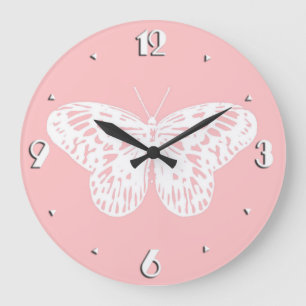 Butterfly sketch, shell pink and white large clock