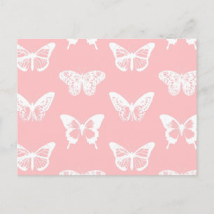 Butterfly sketch, shell pink and white postcard