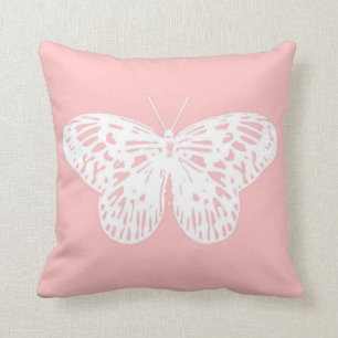 Butterfly sketch, shell pink and white throw pillow