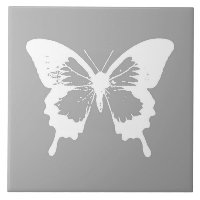 Butterfly sketch, silver grey and white tile (Front)