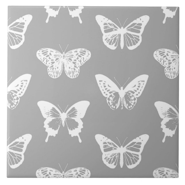 Butterfly sketch, silver grey and white tile (Front)