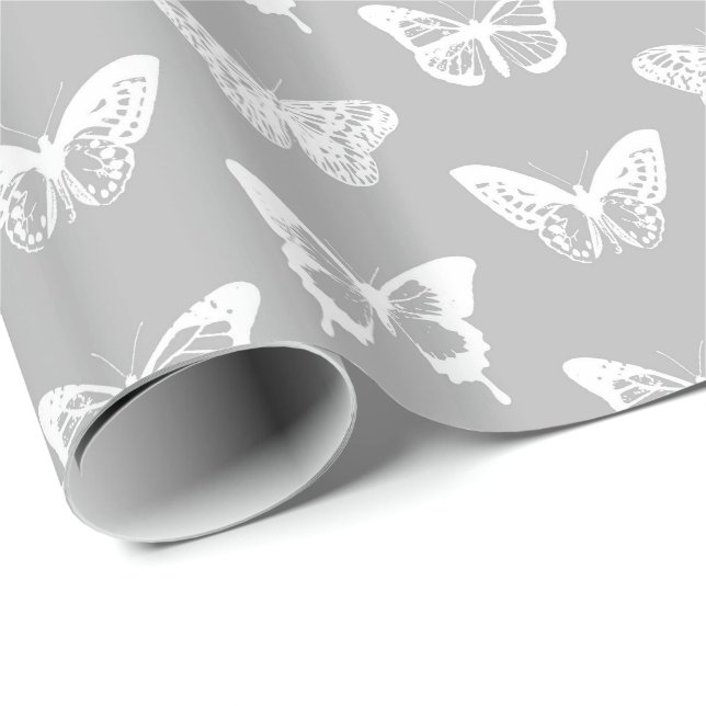 Butterfly sketch, silver grey and white wrapping paper (Roll Corner)