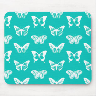 Butterfly sketch, turquoise and white mouse pad