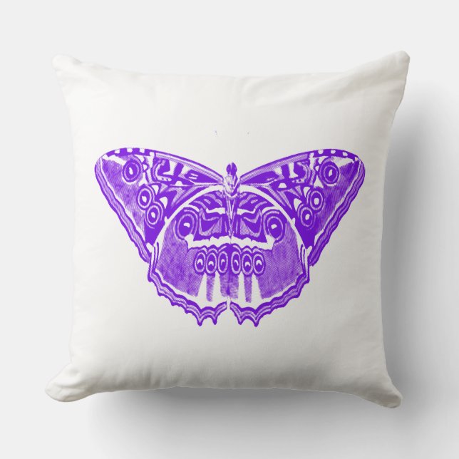 Butterfly sketch, violet purple throw pillow (Front)