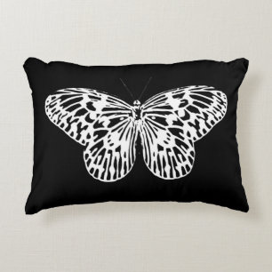 Butterfly sketch, white and black accent pillow