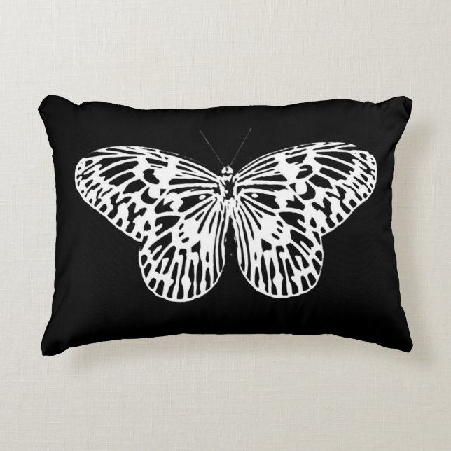 Butterfly sketch, white and black accent pillow (Front)