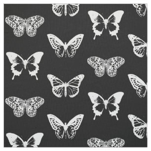 Butterfly sketch, white and black fabric