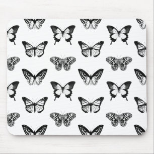 Butterfly sketch, white and black mouse pad