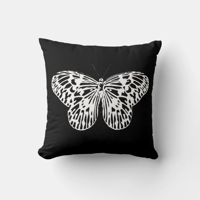 Butterfly sketch, white and black throw pillow (Front)