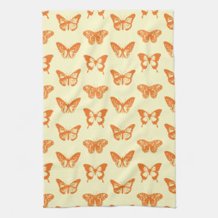 Butterfly sketch, yellow and orange kitchen towel